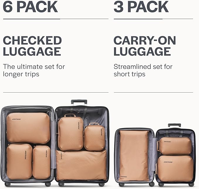 Aerotrunk Ultralight Compression Packing Cubes - Lightweight Travel Organizers for Suitcases and Luggage (3-Pack, Mocha) - Image 4