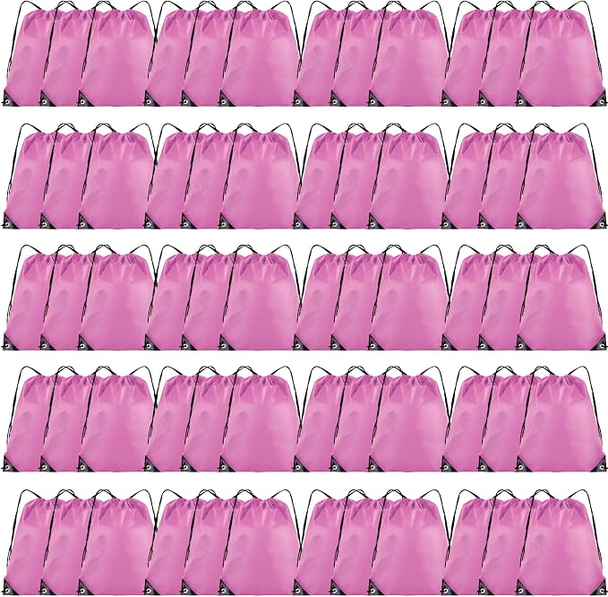 Grneric 60 Pieces Drawstring Backpack Bulk Cinch Sackpack Ployster Drawstring Bags for Gym Party Trip(Pink) by Grneric