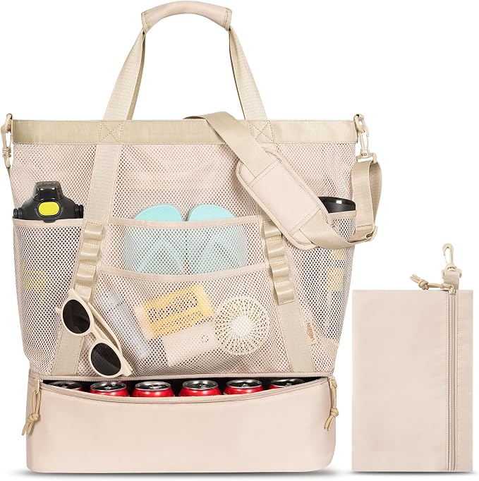 Large Beach Bag with Cooler Mesh Beach Tote for Women Insulated Pool Bag by Unknown