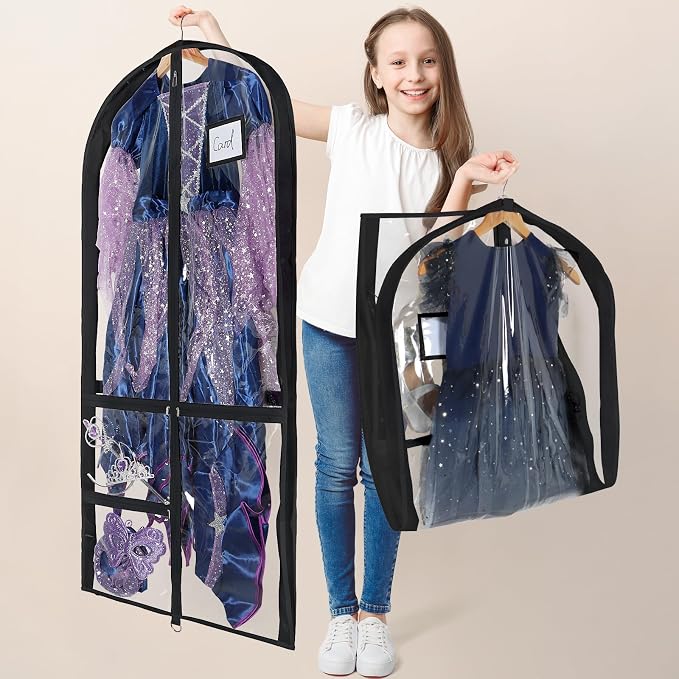Univivi Clear PVC Dance Costume Bag, 50 Inch Garment Bag for Competitions With 3 Separated Medium Zipper Pockets and 1 Large Back Zippered Pocket (Clear/Black) - Image 6