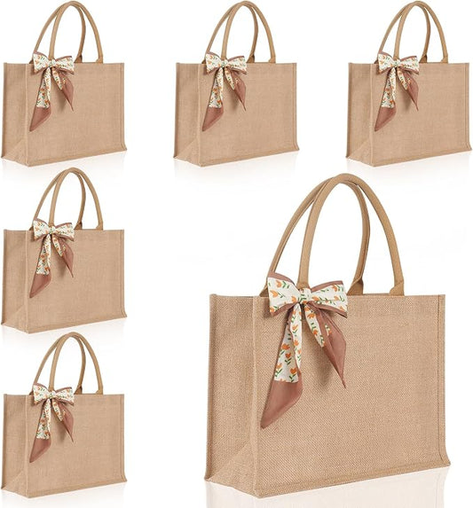Waterproof Large Jute Tote Bag Set W/Ribbon 15.35x6x12 Inch Women Bridesmaid Gift for Beach Wedding Shopping Travel by Unknown