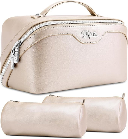 BOYATU Travel Makeup Bag Organizer Cosmetic Bag: 3 Pcs Set Make up Bags for Women with Handle - Waterproof Vegan Leather Toiletry Bags Travel Essentials Pouch with Compartments (C-03-Sliver) by BOYATU