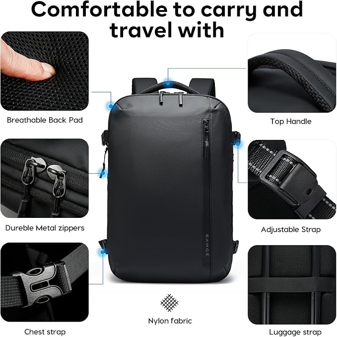 BANGE Travel Backpack with 15.6 Inch Laptop Compartment & TSA Lock for Men and Women, Water-Resistant Large Carry-On, Flight Approved,Black - Image 5