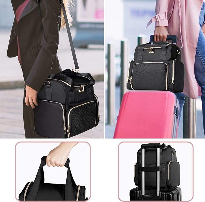 Large Cosmetic Bag, Double Layer Travel Makeup Organizer, Black | Makeup Bag with 3 Removable Cases, Inner Dividers & Brushes Storage Pockets, Cosmetic Storage Case Fits Beauty Essentials - Image 6