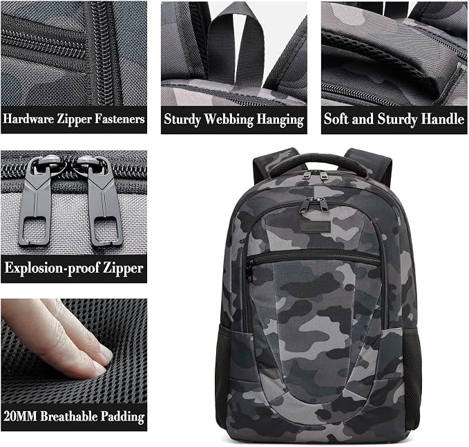 BIKROD Travel Laptop Backpack for Men, Backpacks for School Teen Boys, Business Anti Theft Slim Sturdy Back Pack, Adult Computer Bag Gift 17.3 IN Laptop, Camouflage - Image 2