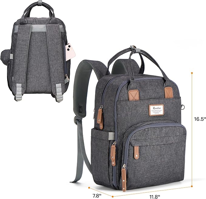 RUVALINO Diaper Bag Backpack - Multifunction Waterproof Travel Backpack, Baby Bag with Changing Pad & Stroller D-Ring & Pacifier Case - Travel Essentials & Baby Registry Search - Unisex, Dark Gray - Image 9