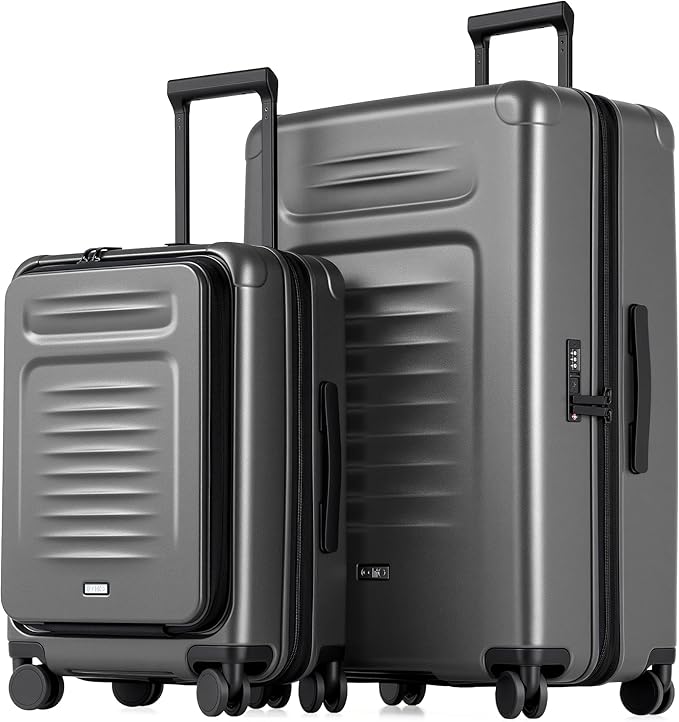 Coolife Luggage Sets Checked Suitcases - 2 Piece, Travel Carry on with Spinner Wheels, Expandable Hardside Large Suitcase with TSA Lock,20+29 Inch Grey by COOLIFE