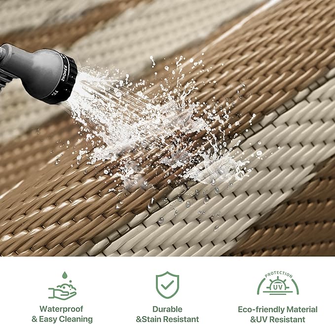 GENIMO Outdoor Rug, Waterproof Plastic Rugs for Patio, 6'x9' Brown Beige | Outside Larger Modern Carpet Mat for Porch Decor, Deck, Balcony, Camping, RV, Backyard, Picnic, Beach, Reversible - Image 5
