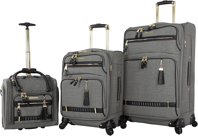 Steve Madden Designer Luggage Collection - 3 Piece Softside Expandable Lightweight Spinner Suitcase Set - Travel Set Includes an Under Seat Bag, 20-Inch Carry on and 28-Inch Checked Suitcase, by STEVEMADDEN