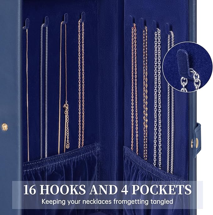 AKOZLIN 6-Tier Jewelry Box Organizer Functional 5 Drawers Leather Jewelry Storage Case for Women Girls Ring Necklace Earring Bracelet Holder Organizer with Mirror Extra Large Blue - Image 4