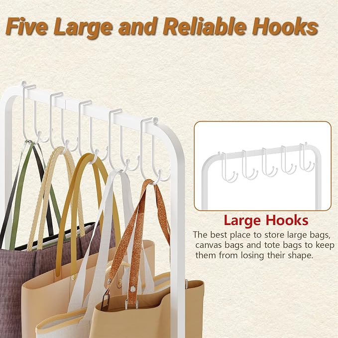 Hayexiha Tall Purse Organizer with Wood Shelves, Heavy Duty Metal Floor-Standing Handbag Storage Rack Stand for Women, Narrow & High-Capacity Bag Hanger Organizer for Closet, Bedroom, Small Space - Image 7
