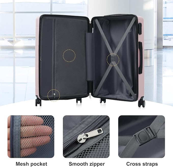 6 Pcs ABS Hardshell Luggage Set Spinner Wheel Suitcase Suitcase Baby Pink - Image 5