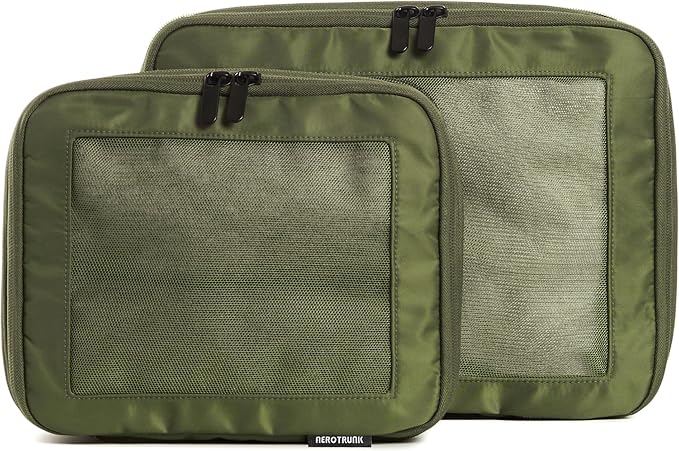 Aerotrunk Compression Packing Cubes for Travel - Luggage Organizer Bags - Double Zipper Packing Cubes for Suitcases (2-Pack, Olive) by Aerotrunk