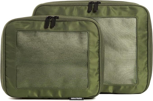 Aerotrunk Compression Packing Cubes for Travel - Luggage Organizer Bags - Double Zipper Packing Cubes for Suitcases (2-Pack, Olive) by Aerotrunk