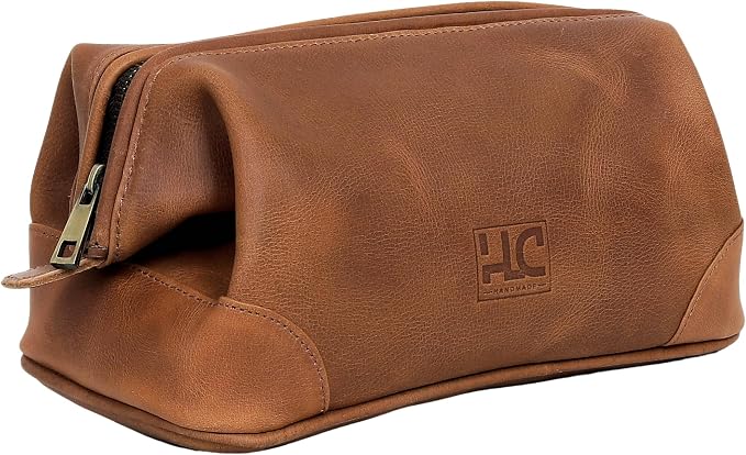 HLC Leather Toiletry Bag for Men Best Gift Premium Genuine Leather Dopp Kit Shaving Kit Organizer Travel Kit Pouch Bag for Men Large Size (TAN) - Image 3