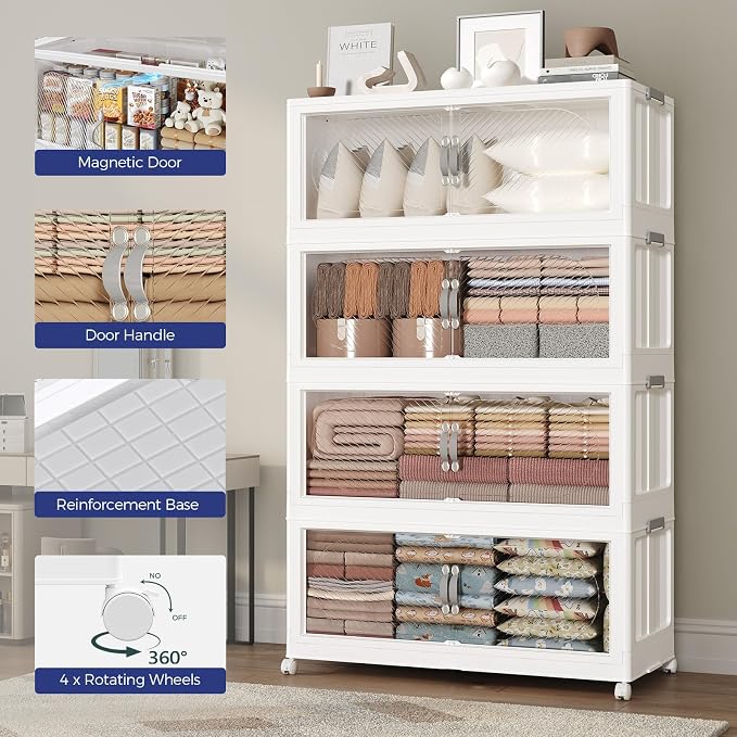 200Gal/800QT 5-Tiers Extra Large Stackable Storage Bins with Lid, Collapsible Cabinet Closet Organizer Plastic Container Box with Wheels Doors Drawers for Office Dorm Kitchen, White - Image 7