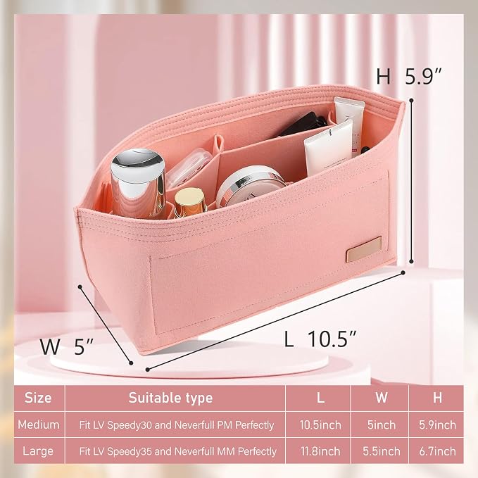 Purse Organizer Insert Compatible with Lv Neverfull MM Insert Organizer Pink and More, Bag Organizer Liner Shaper for Tote Handbags, Pink/L - Image 2