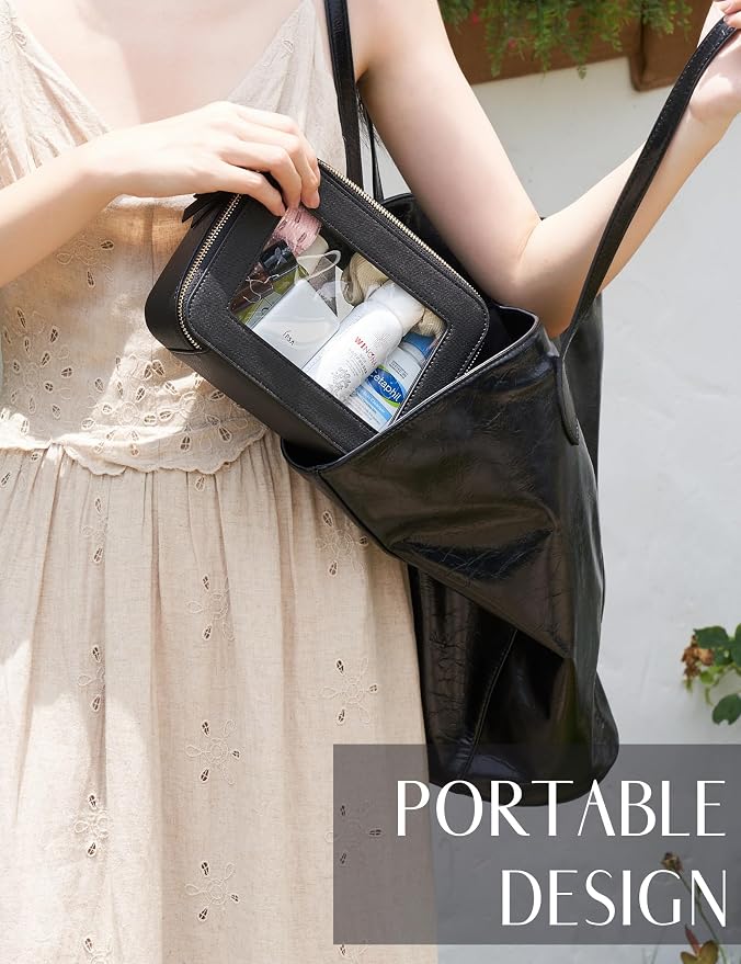 Popvibe Clear Makeup Case Set Black Toiletry Bag Travel Large Clear Cosmetic Bag with Zipper, Big Make Up Bag Organizer Women Traveling TSA Approved Transparent Bag Car for Essentials - Image 3
