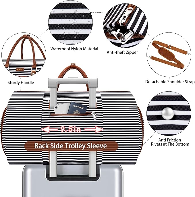 Garment Duffle Bag for Travel - Convertible Carry on Garment Duffel Travel Bag for Women Men Large Weekender Bag with Shoes Pouch 2 in 1 Hanging Suit Travel Duffel Bag 3pcs Set - Image 5