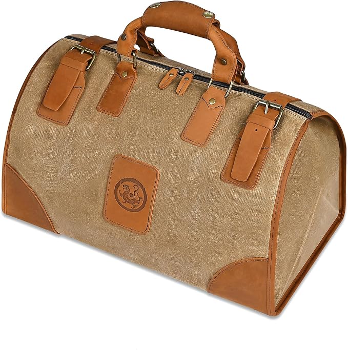 Water Resistant Canvas + Leather Travel Luggage Tote Duffle Gym Suitcase Weekender Overnight Bag For Men Male FB8151 (A-Brown) - Image 7
