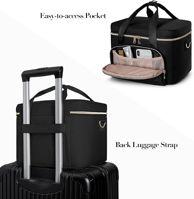 Large Makeup Bag for Women, Cosmetic Case, Travel Makeup Organizer | Large Cosmetic Case with 2 Pouches & Adjustable Dividers, Makeup Organizer Fits Bottle Vertically, Portable Travel Accessory - Image 4