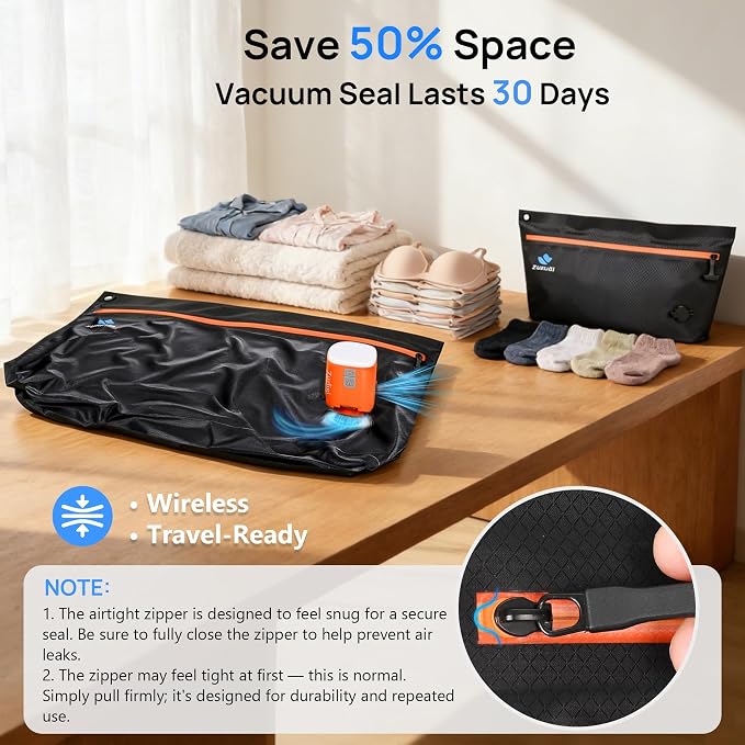 Zurligi Travel Vacuum Bags Kit with Pump, 6-Pack for Clothing & Underwear | Durable TPU Anti-rip Waterproof Vacuum Seal Compression Bag for Bras, Socks, Toiletries and Carry-on Luggage & Travel Gear - Image 4