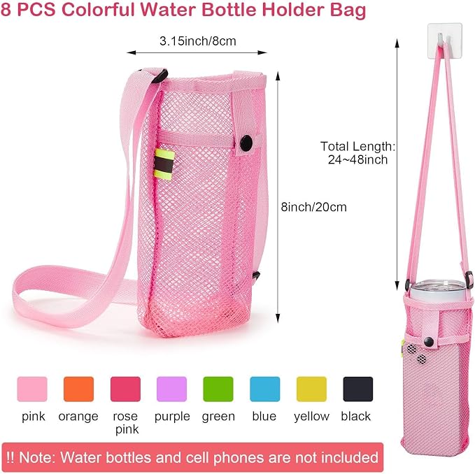 Tessco for you Water Bottle Sling Holder with Adjustable Shoulder Strap Water Bottle Mesh Carrier Bag Sleeve Pouch Holder for Walking Sports - Image 3