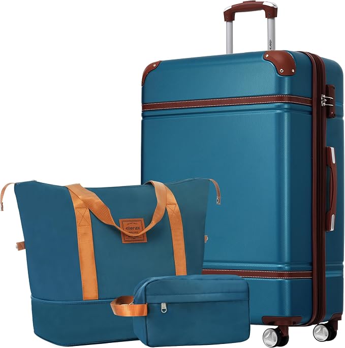 Merax Suitcase Set 28 inches Expandable Luggage with TSA Lock Spinner Wheels Hardshell Lightweight Vintage Luggage with Travel Bag,Blue by Merax