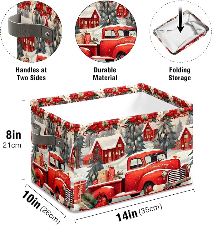Red Christmas Truck Basket, Foldable Fabric Storage Bin, 14 x 10 x 8, 20L - Image 6