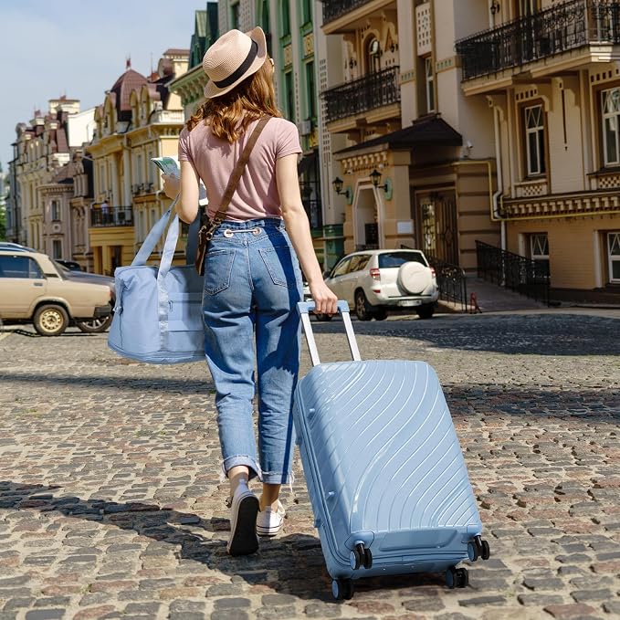 Karl home Luggage Sets 3 Piece, PP Hardshell Carry on Suitcase with Bags, Lightweight Suitcase Sets with Spinner Wheels TSA Lock Waterproof Rolling Luggage for Travel (3pcs, Sky Blue) - Image 2