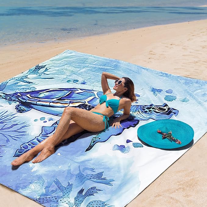 AISPARKY Beach Blanket Waterproof Sandproof Extra Large, Oversized Beach Mat, Quick Drying&Compact&Lightweight, Picnic Blankets Vacation Essentials for Outdoor Beach Camping (79" X 83" (4 Person)) by AISPARKY