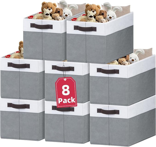 Criusia 8 Pack Closet Organizers and Storage Bins - Extra Large Storage Baskets for Organizing - Clothes Storage Bins for Shelves -Foldable Organizer Bins Totes for Toy Blanket, Dorm Room Essentials by Criusia