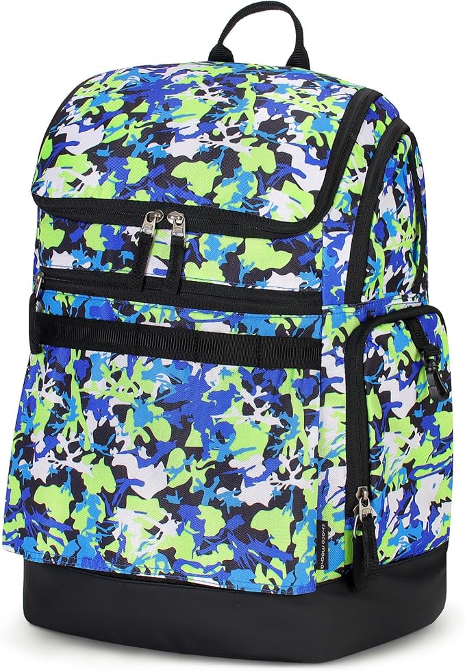 Choco Mocha Swim Bag for Kids Swim Bag for Swimmers, 35L Waterproof Boys Swims Backpack with Wet Dry Compartments, Organized Pool & Beach Bags, Camo Green by ChocoMocha