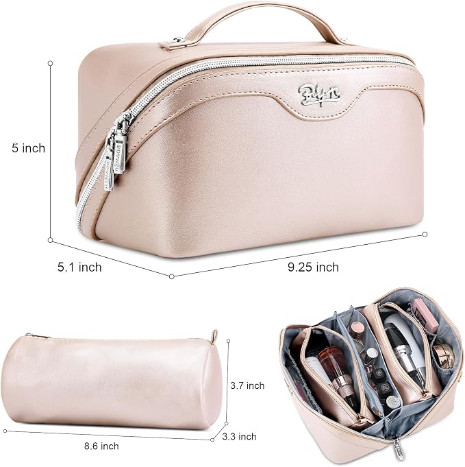 BOYATU Travel Makeup Bag Organizer Cosmetic Bag: 3 Pcs Set Make up Bags for Women with Handle - Waterproof Vegan Leather Toiletry Bags Travel Essentials Pouch with Compartments (C-03-Sliver) - Image 2