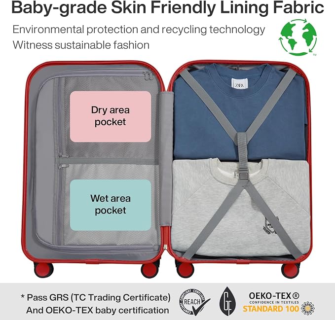 mixi Luggage Suitcase with Spinner Wheels, Hardside Rolling Suitcase PC with Cover & TSA Lock Lightweight Travel Case 24in Checked in, Red - Image 5