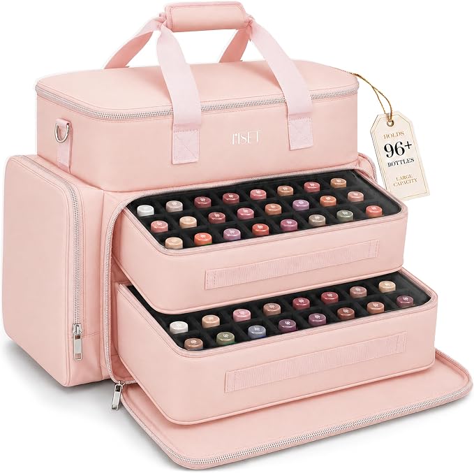Nail Polish Organizer Case - Structured Spill-Proof Travel Bag with Reinforced Stitching, Strong Zippers, Removable Dividers - Extra Large Manicurist Storage Box in Luxury Gift-Ready Packaging - Pink by Unknown