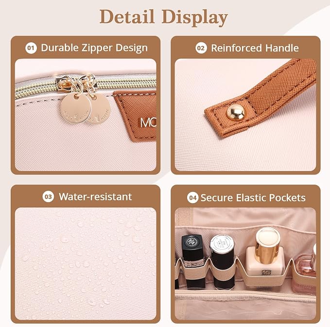 Travel Makeup Bag for Women: 3-in-1 Large Capacity Cosmetics Organizer with 2 Detachable Pouch - Vegan Leather Flat Open Toiletry Bag - Travel Essentials for Full-Sized Bottles(White) - Image 4