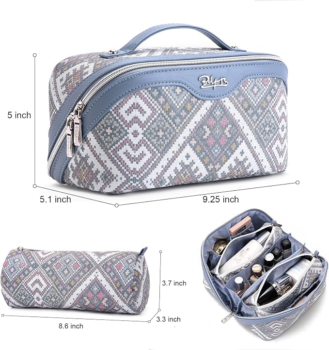 BOYATU Travel Makeup Bag Organizer: Boho Large Capacity Cosmetic Bag Sets | 3Pcs Waterproof Leather Toiletry Bags | 180°Open Flat Make up Case with Compartments | Western Travel Essentials for Women - Image 2