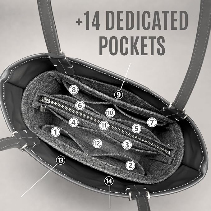 Divitize Premium Purse Organizer compatible with Anjou Mini/PM/GM Bag Insert — with Silver Zip Perfect Fit, Durable Quality Felt, Full Coverage No Bulking, +24 Shades (Sky Blue, For Anjou GM) - Image 5
