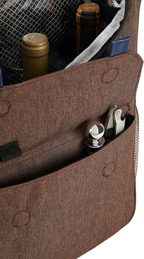 Insulated Wine Cooler Bag Set – 3 Bottle Wine Travel Tote or 2 Bottles with 2 Tumblers – Thermal Wine Carrier with Corkscrew & Stoppers for Picnic and Wine Gifts - Image 4