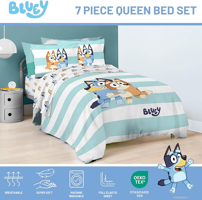 Bluey Bingo Queen Comforter Set 7 Piece Kids Cartoon Bedding, Multi | Bed in a Bag, Comforter Sheets Shams Pillowcases, Official Brand, Soft Microfiber, Machine Washable, Kids Gift - Image 4
