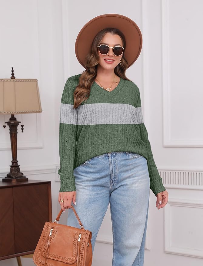 Sampeel V Neck Long Sleeve Shirts for Women Casual Fall Tops Lightweight Tunic Sweaters Fashion Clothes Loose Fit 2025