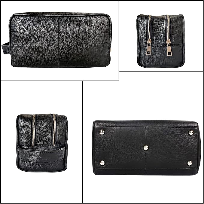 RUSTIC TOWN Full Grain Leather Travel Toiletry Bag - Cosmetic Makeup Kit Organizer (Medium, Black) - Image 5