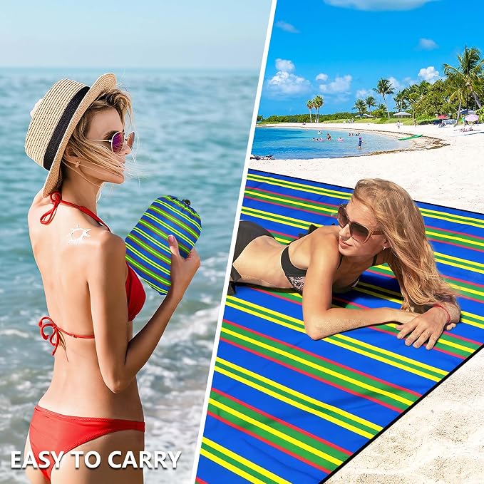 WIWIGO Beach Blanket Waterproof Sandproof Beach Mat 79" X 83"/10'x9'for 2-8 Adults Quick Drying Outdoor Picnic Mat Beach Accessories for Travel, Camping, Hiking - Image 4