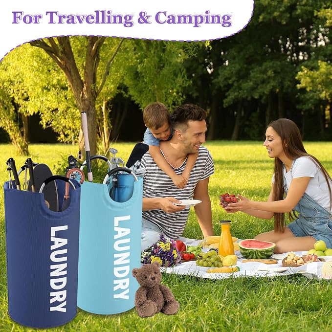 2Pcs Foldable Laundry Basket with Handles, 95L Large Clothes Hampers for Men, Tall Laundry Bin Stand Up Well, Portable Storage Basket for Family, Flat, Blue + Navy Blue - Image 8