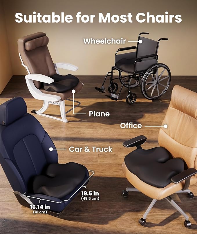 Elevate Series by Everlasting Comfort Doctor Recommended Memory Foam Seat Cushion for Office Chairs & Car - Ergonomic Desk Accessories - Cushions for Tailbone Pain Relief (Charcoal Black, Large) - Image 5