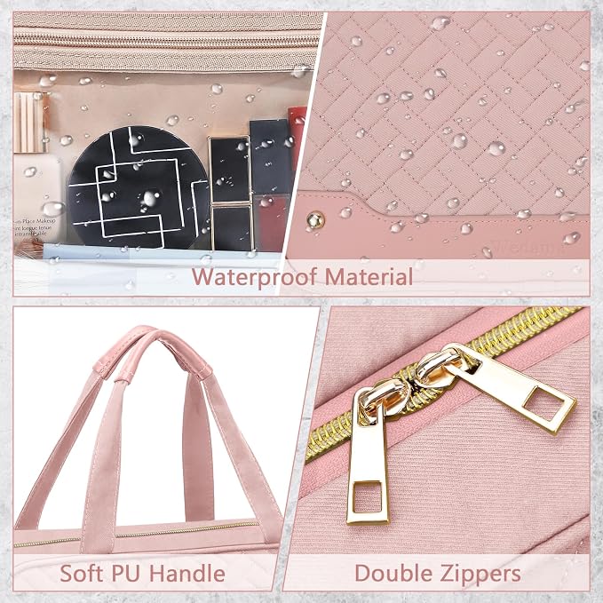 Wedama Toiletry Bag for Women, Hanging Travel Toiletry Bag with Jewelry Organizer Compartment Large Makeup Bag, PVC Waterproof Cosmetic Travel Bag for Travel Business Trips Camping Bathroom, Pink - Image 6