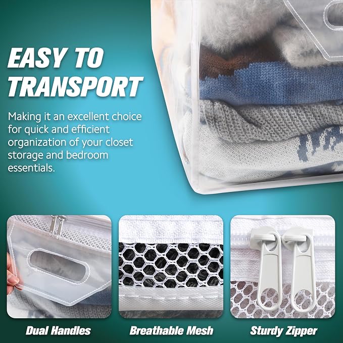 HIBAG 10 Gallon Large Storage Bag for Clothes, Zipper Clothing Storage Bag, Clear Organizer with Reinforced Handles, for Closet and Underbed Storage (2 Pack) - Image 7
