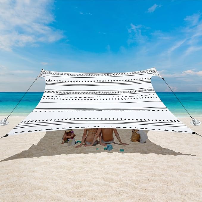 Beach Tent, Beach Canopy Sun Shade UPF 50+, Portable 10×10 FT Camping Sun Shelter with Sandbags, Poles, Ground Pegs and Anti-Wind Ropes Easy Setup for Outdoor, Backyard, Picnics, Fishing by BEW