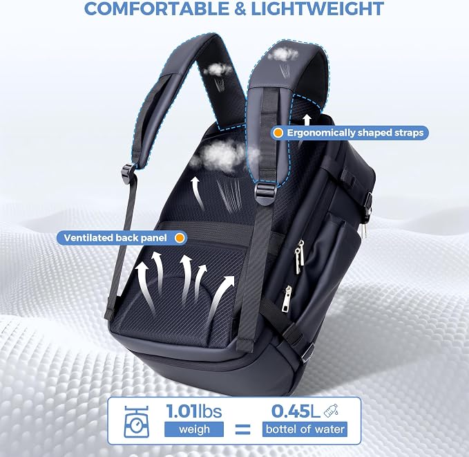 SHOWKOO Laptop Backpack for 17 Inch Laptop, 40L Expandable Large Capacity Backpack, TSA Carry On Travel Backpack with Padded Laptop Compartment, Water-Resistant College & Commuter Bag, Black - Image 5
